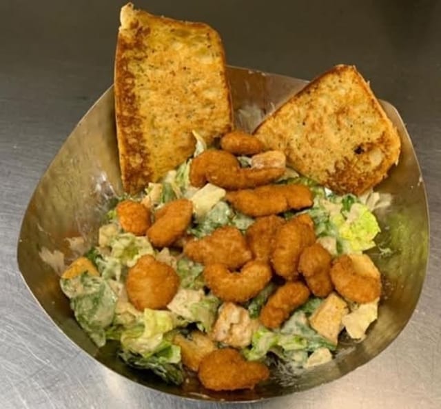 Buffalo Shrimp Caesar Salad.